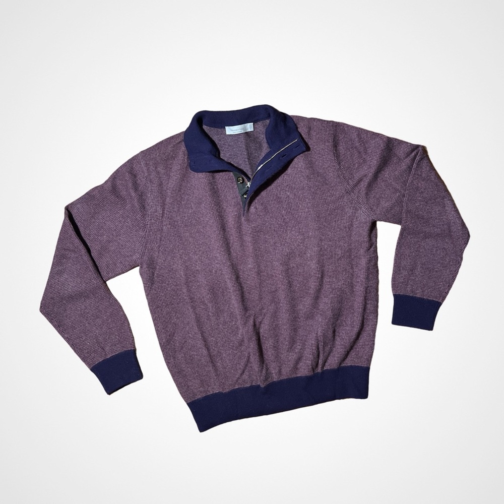 Ermenegildo Zegna Purple 100% Cashmere Quarter Zip Button Sweater M 50 Like New